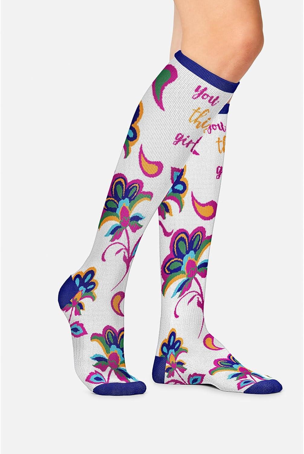 imageCherokee Womens 1015mmHg Compression Socks Fun Print Knee Highs with Light Support Soft Feel PRINTSUPPORTYou Got This Girl