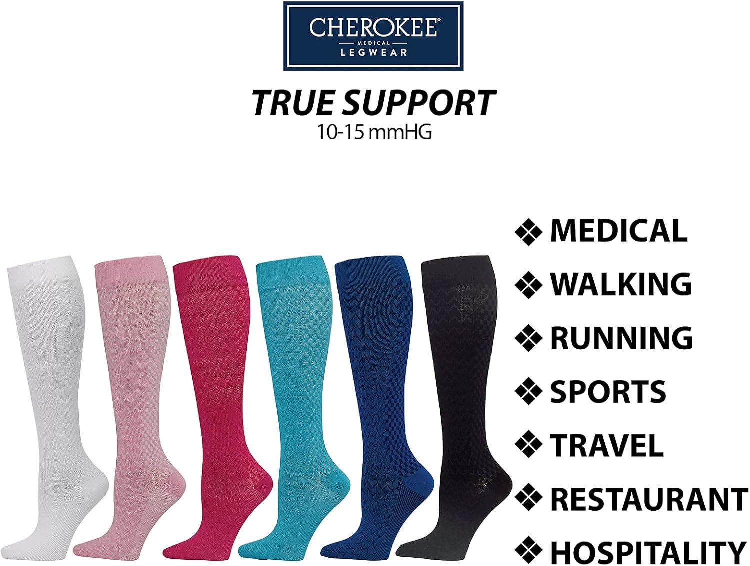 imageCherokee Womens Compression Socks 1015 mmHg Knee High 4Pair Pack Soft Fit Regular amp Wide Calf TRUESUPPORTBleach