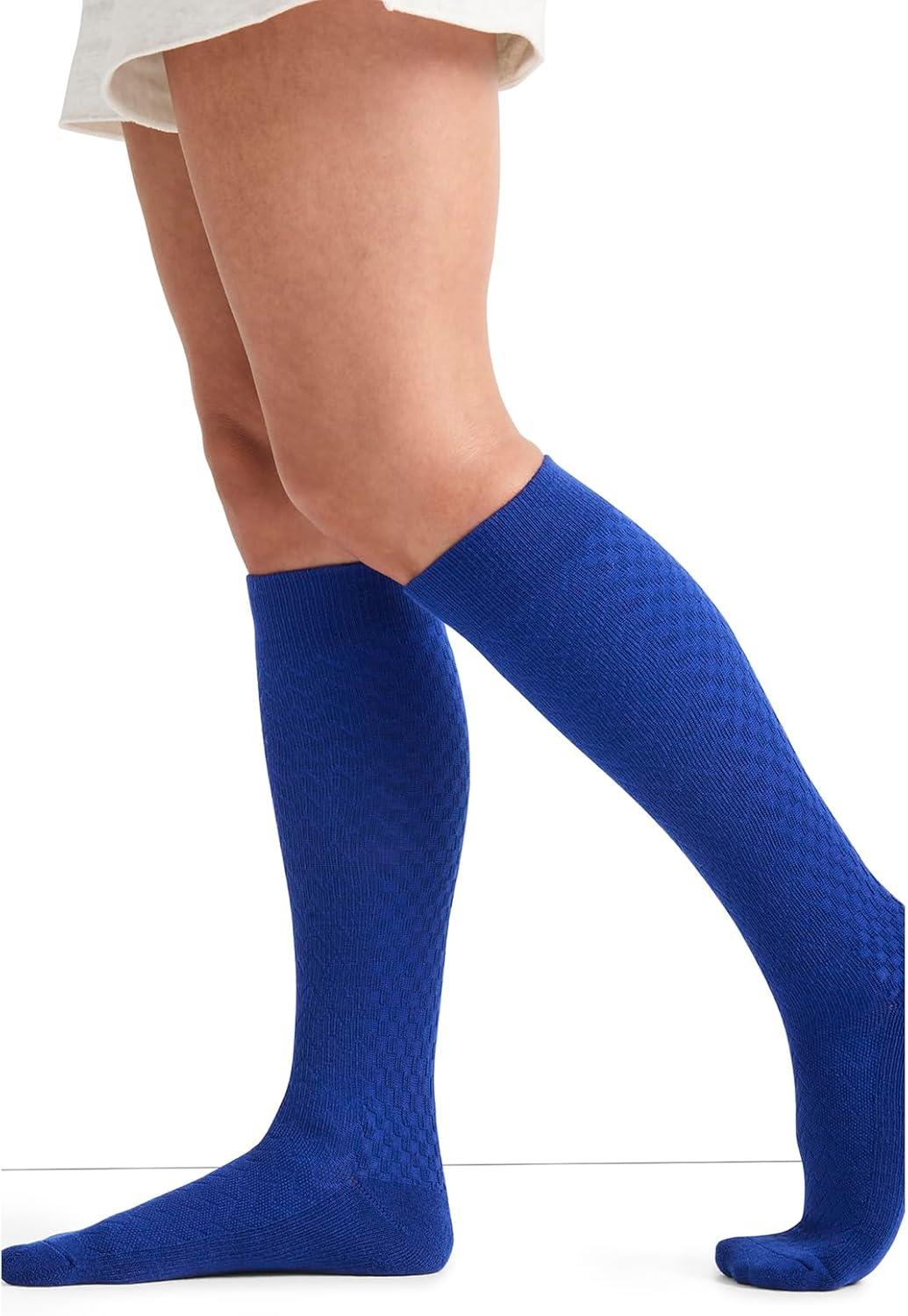 imageCherokee Womens Compression Socks 1015 mmHg Knee High 4Pair Pack Soft Fit Regular amp Wide Calf TRUESUPPORTElectric Blue