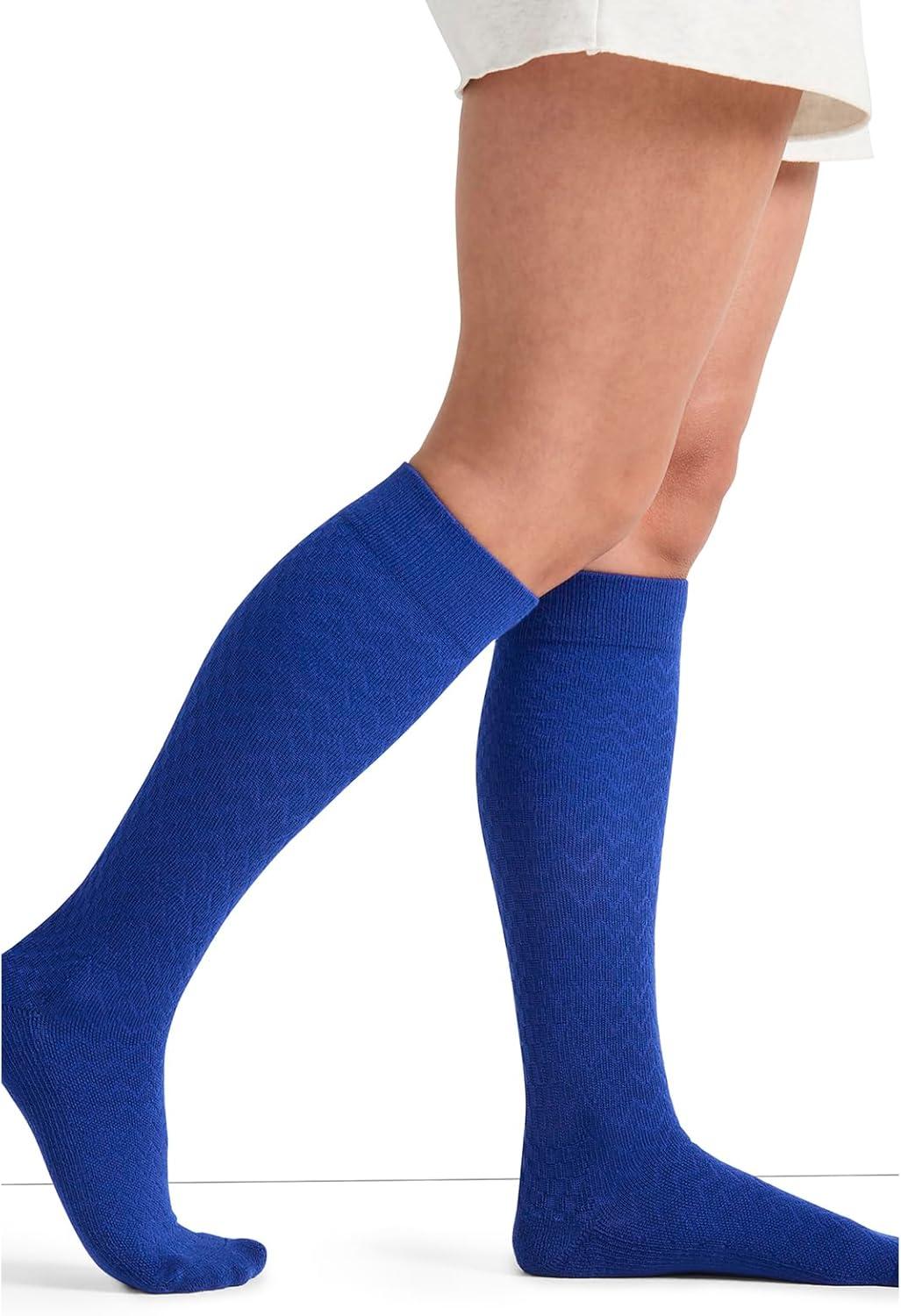 imageCherokee Womens Compression Socks 1015 mmHg Knee High 4Pair Pack Soft Fit Regular amp Wide Calf TRUESUPPORTElectric Blue