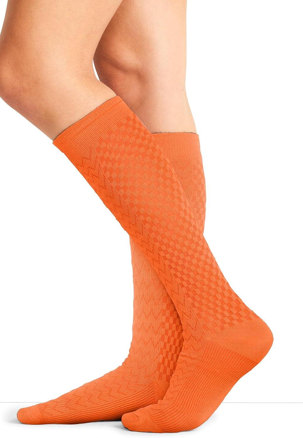 imageCherokee Womens Compression Socks 1015 mmHg Knee High 4Pair Pack Soft Fit Regular amp Wide Calf TRUESUPPORTMandarine Zest