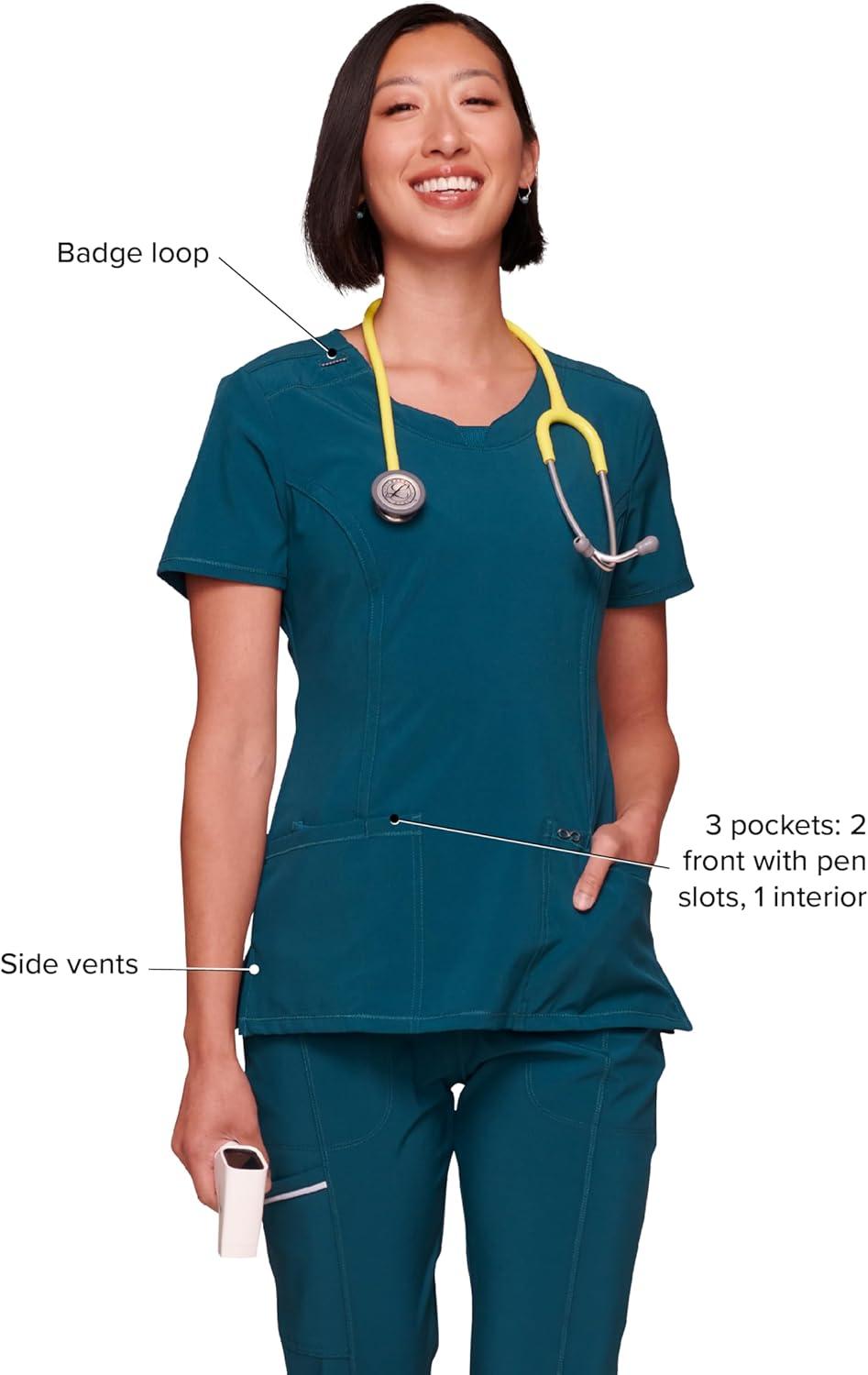 imageCherokee Womens Infinity Crew Neck Scrubs ShirtCaribbean Blue