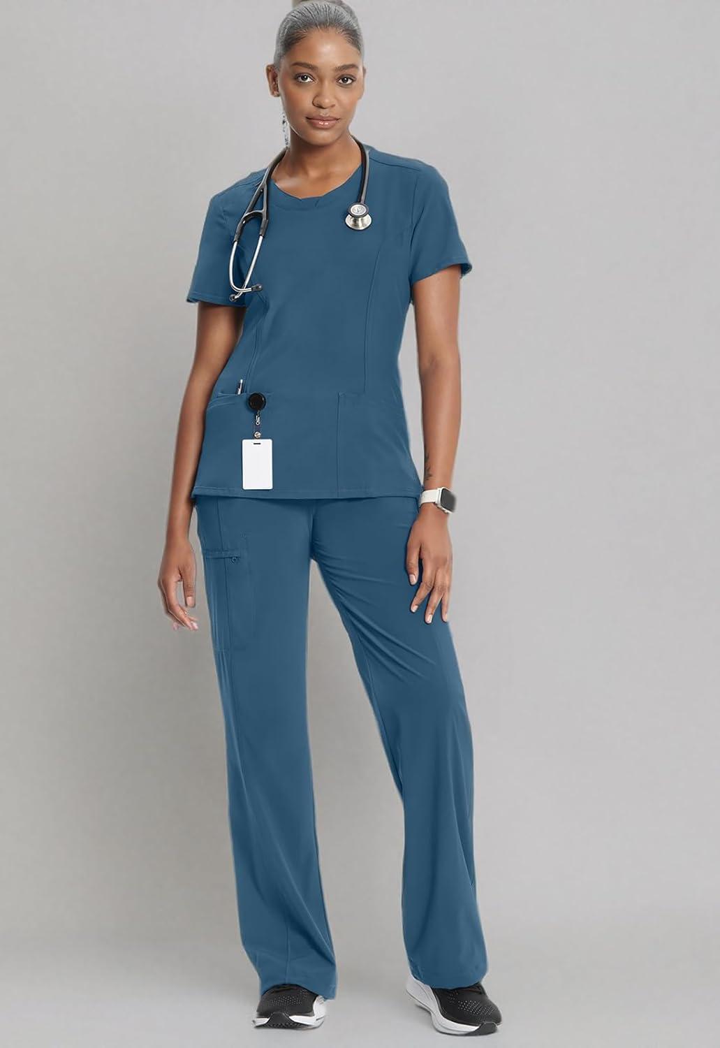 imageCherokee Womens Infinity Crew Neck Scrubs ShirtCaribbean Blue