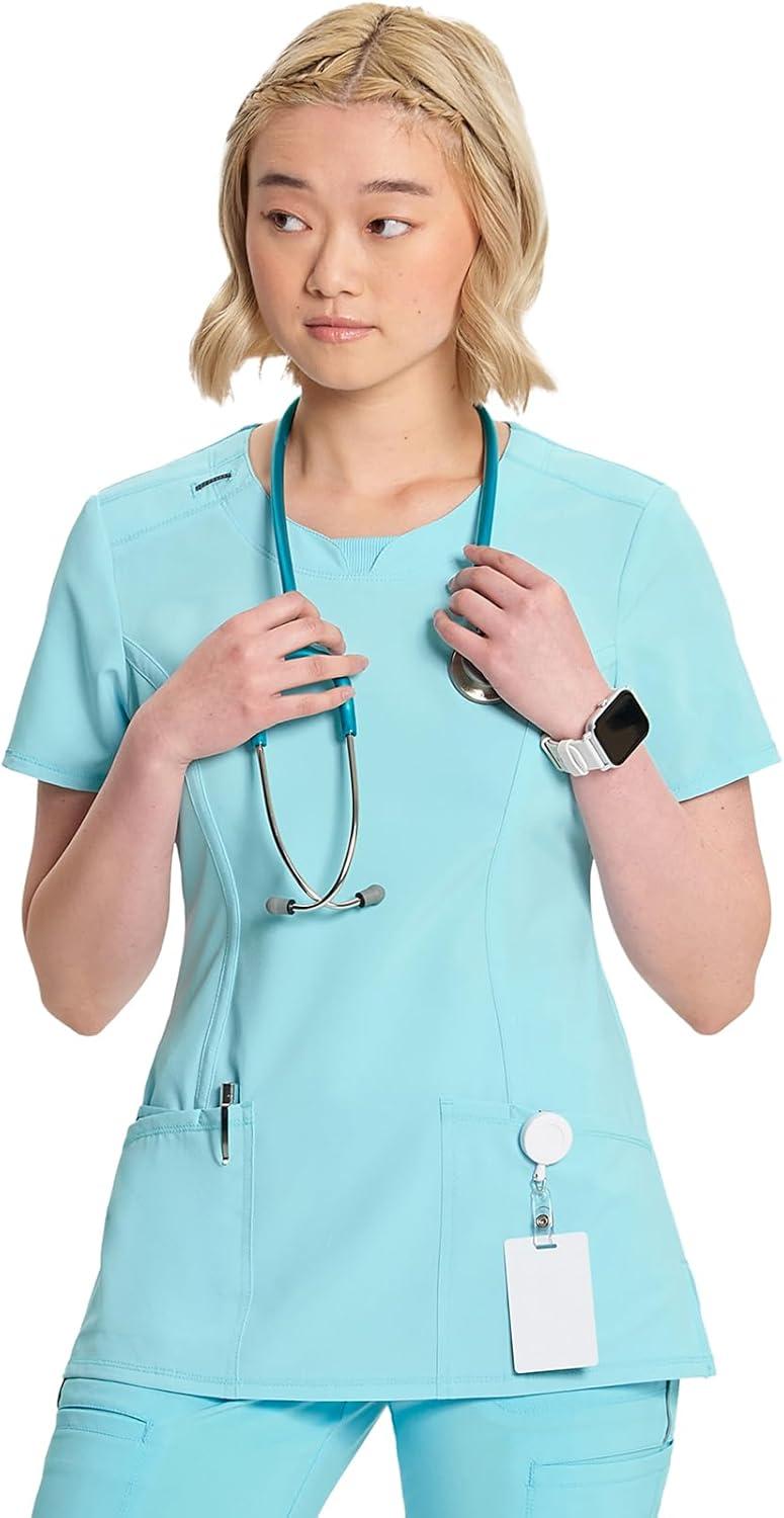 imageCherokee Womens Infinity Crew Neck Scrubs ShirtCloud Blue