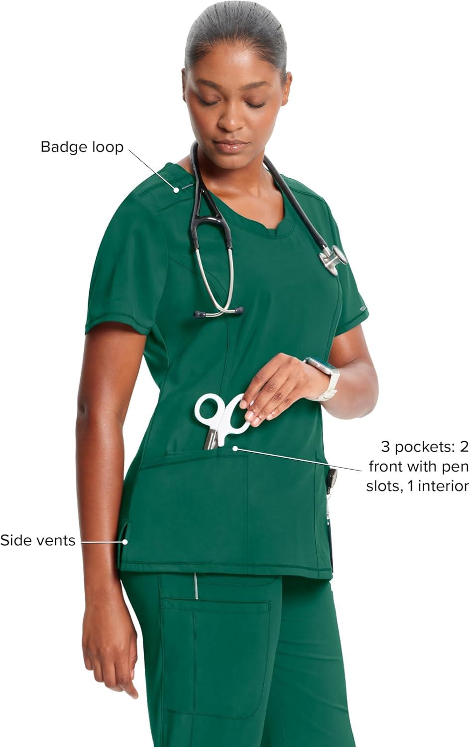 imageCherokee Womens Infinity Crew Neck Scrubs ShirtHunter Green