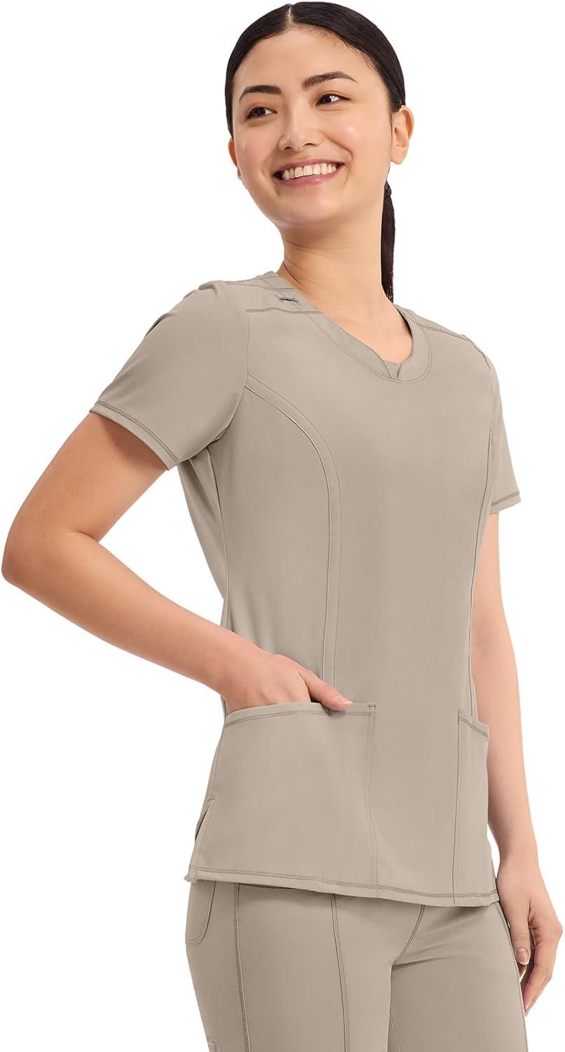 imageCherokee Womens Infinity Crew Neck Scrubs ShirtKhaki