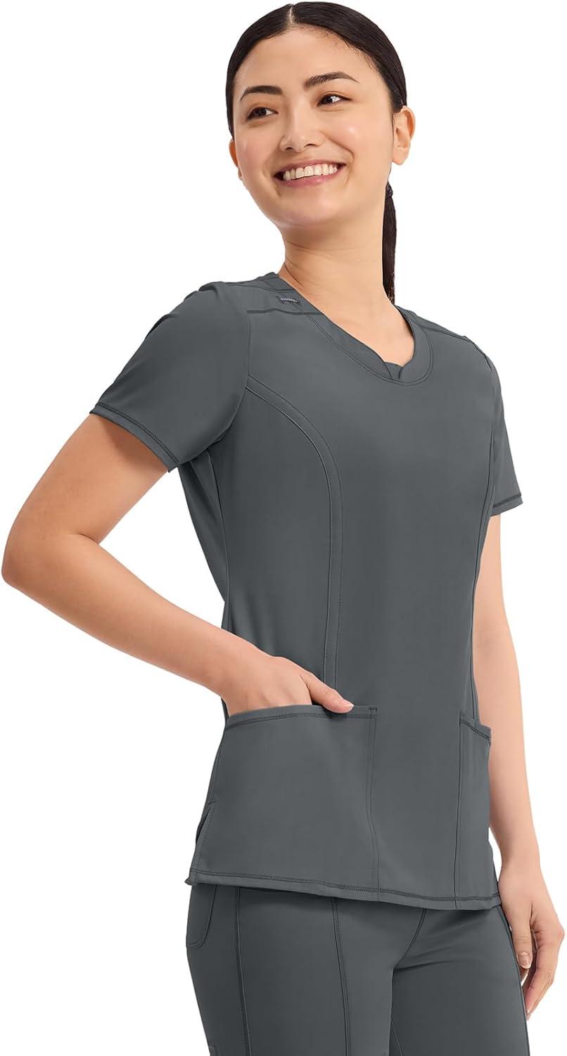 imageCherokee Womens Infinity Crew Neck Scrubs ShirtPewter