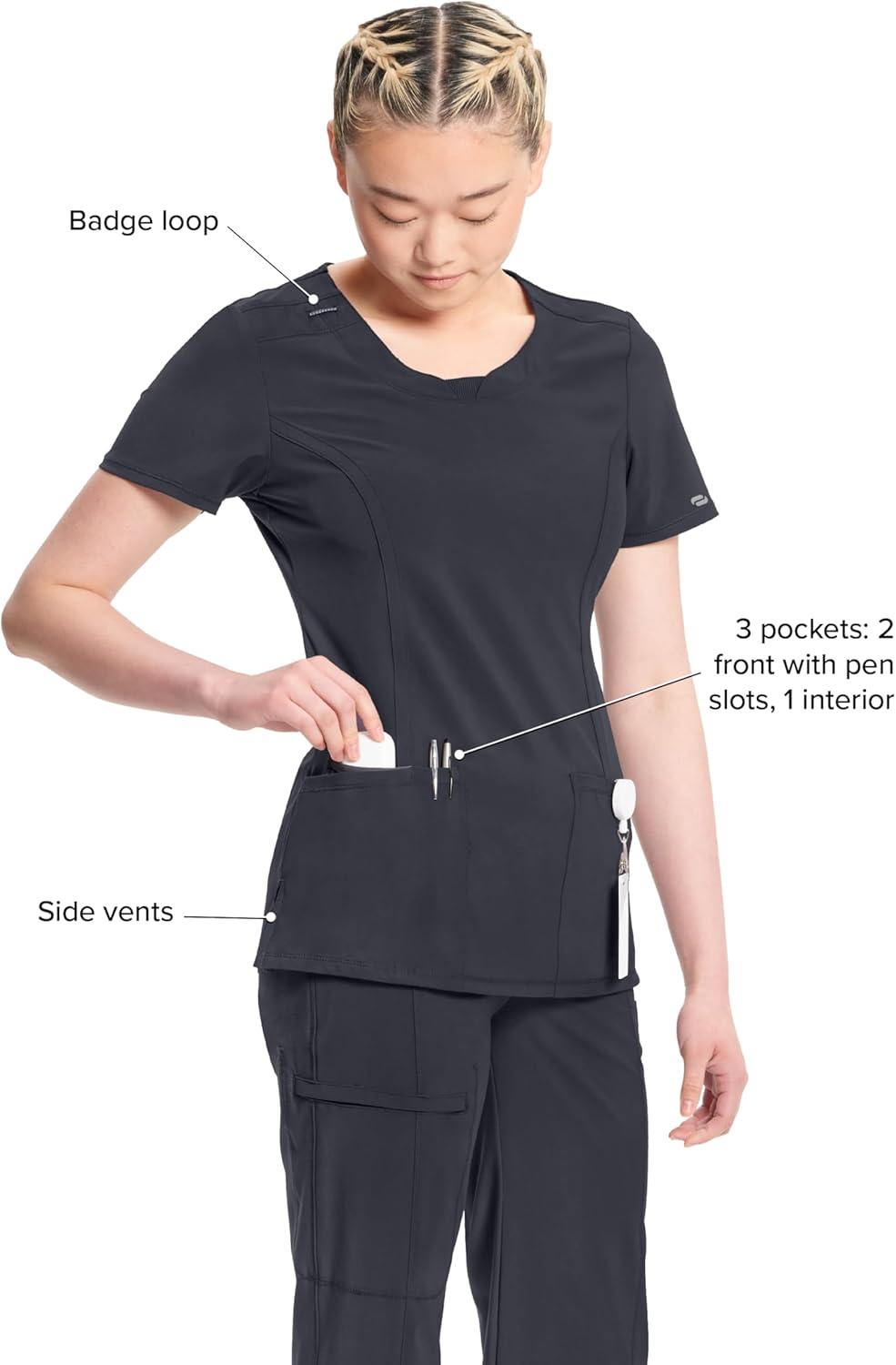 imageCherokee Womens Infinity Crew Neck Scrubs ShirtPewter