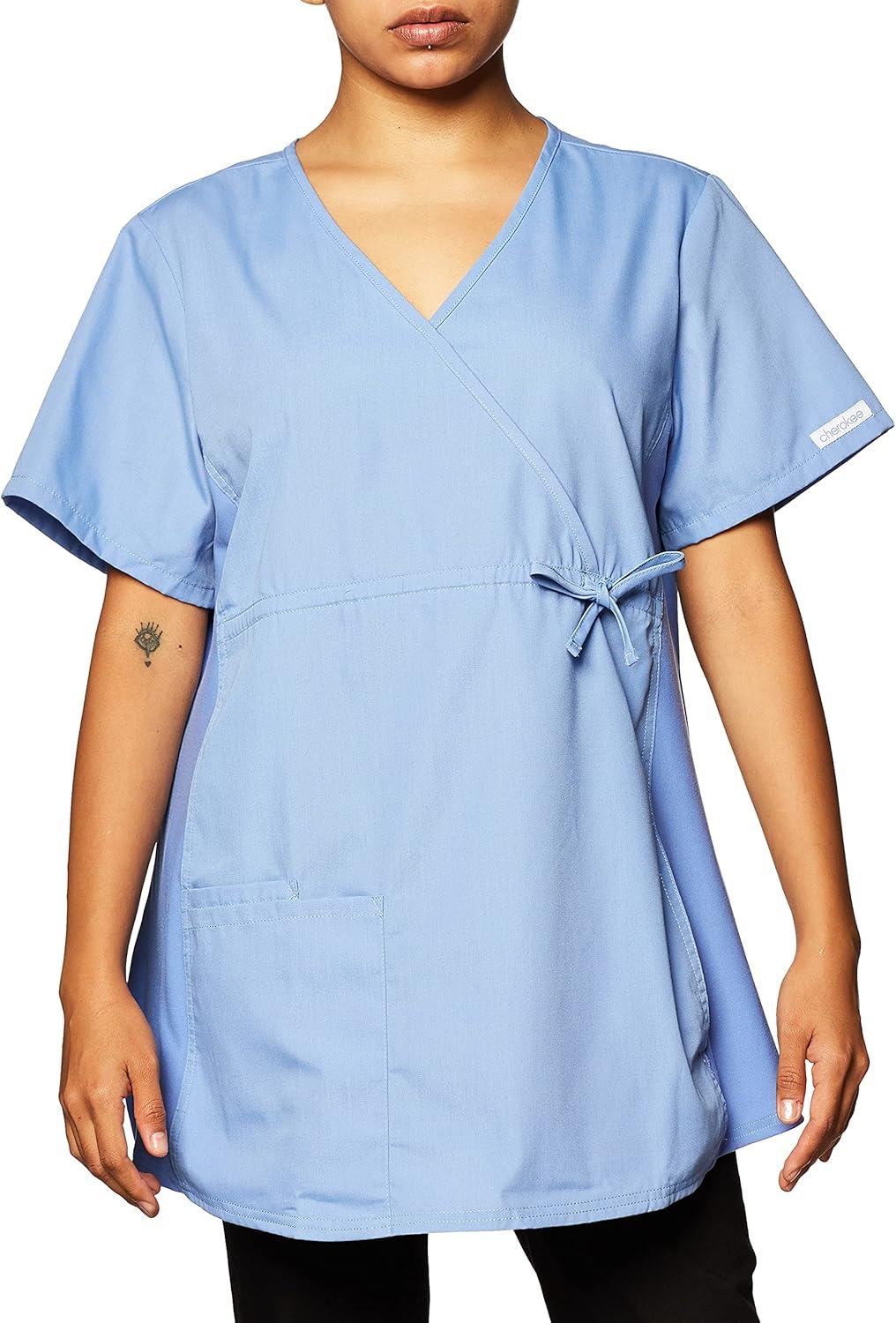 imageCherokee Womens Maternity Mock Wrap Knit Panel TopCeil Blue