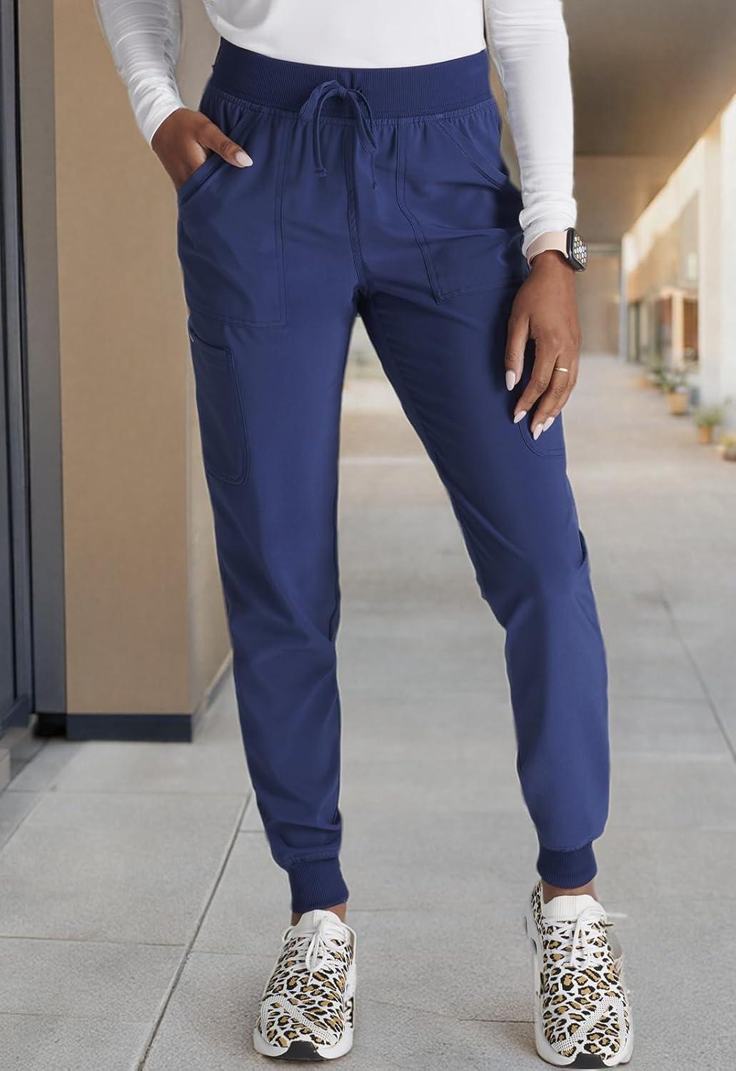 imageCherokee Womens Scrub Jogger Pants Natural Rise with 4 Pockets and Drawstring Waistband CK249ANavy