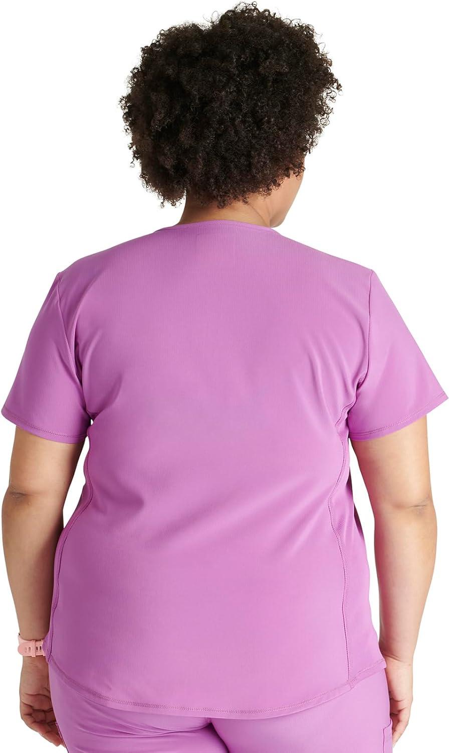 imageCherokee Womens Scrub Top Snap Front Henley with 2 Pockets and Center Back Length of 26 CK749AVibran Violet