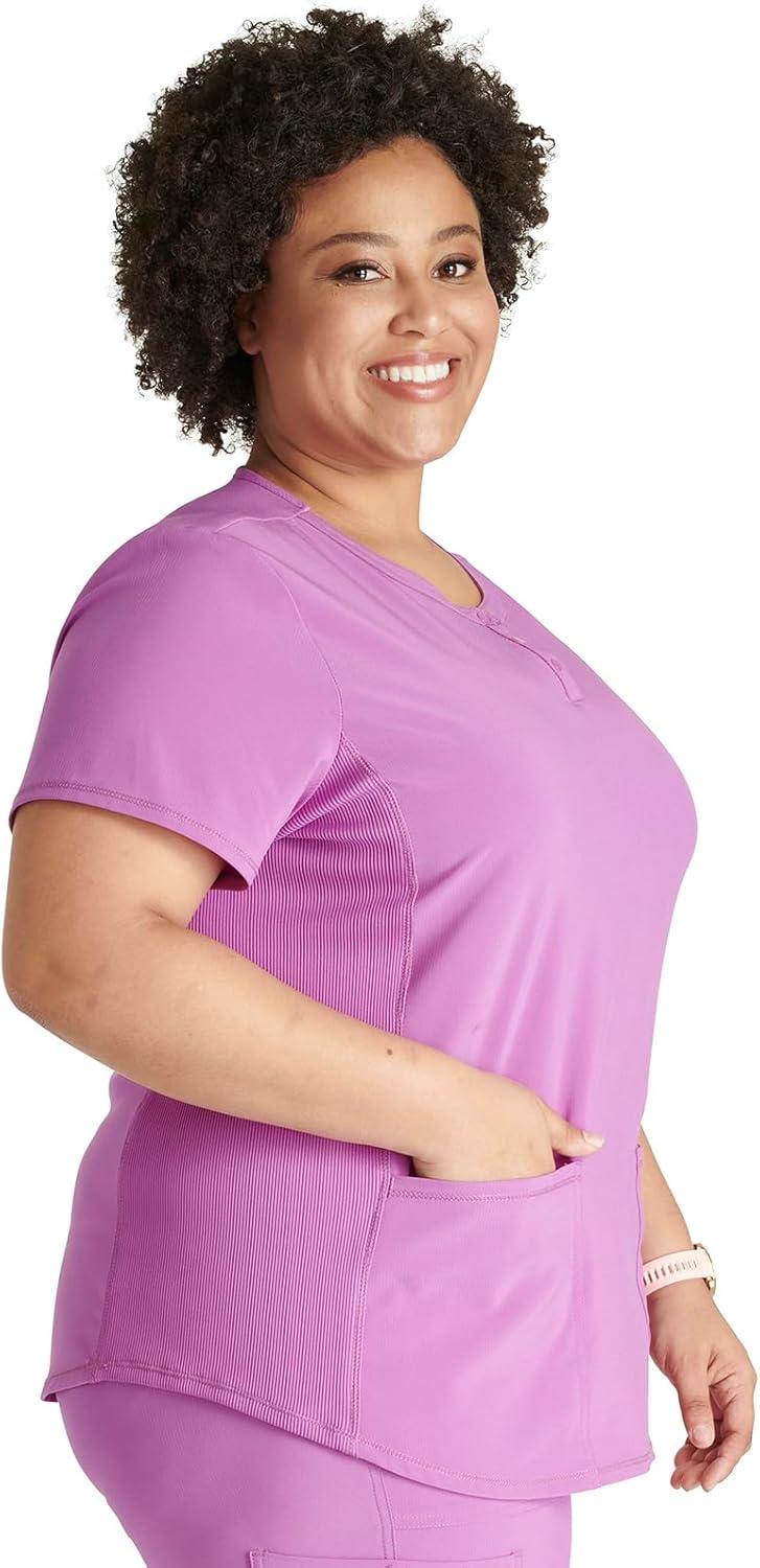 imageCherokee Womens Scrub Top Snap Front Henley with 2 Pockets and Center Back Length of 26 CK749AVibran Violet