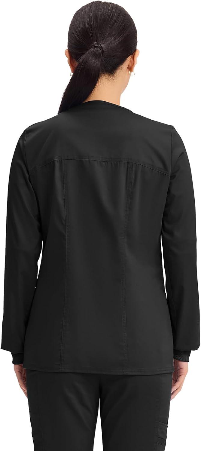 imageCherokee Zip Front Scrub Jackets for Women 3 Pockets 2Way Stretch Soft BreathableBrushed Twill 4315Black