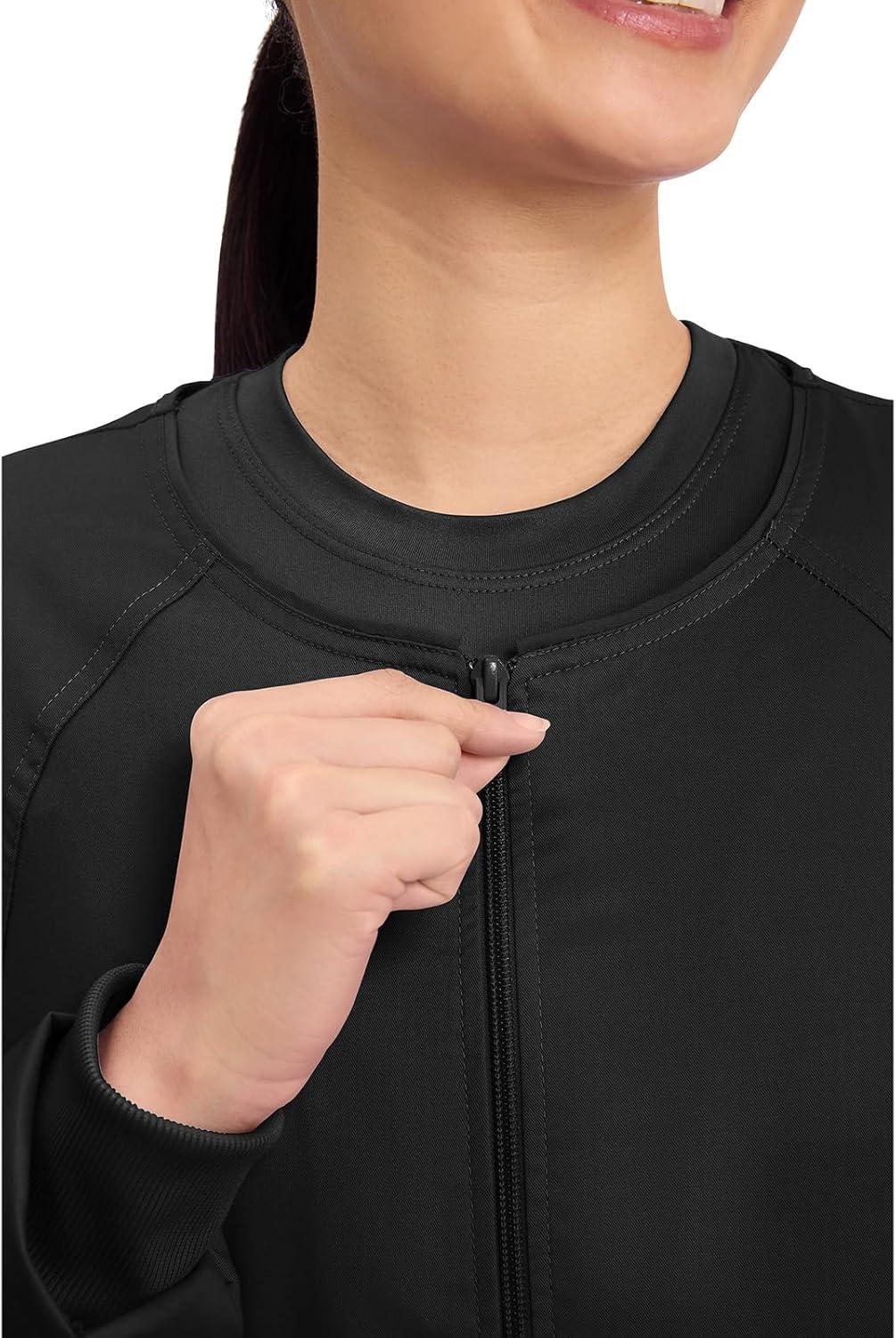 imageCherokee Zip Front Scrub Jackets for Women 3 Pockets 2Way Stretch Soft BreathableBrushed Twill 4315Black