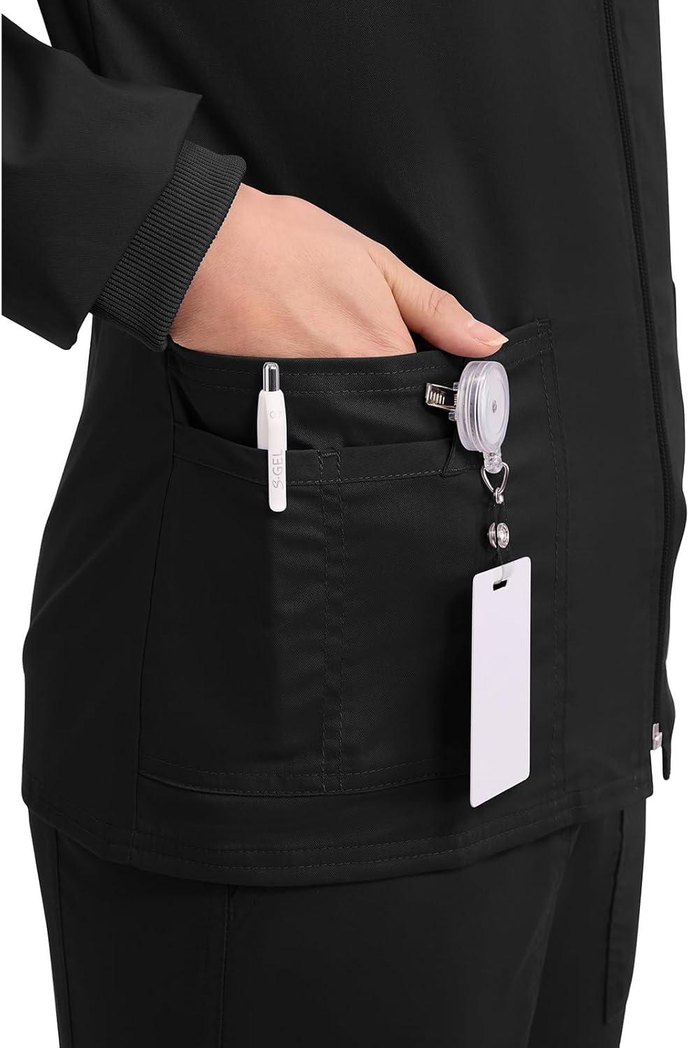 imageCherokee Zip Front Scrub Jackets for Women 3 Pockets 2Way Stretch Soft BreathableBrushed Twill 4315Black