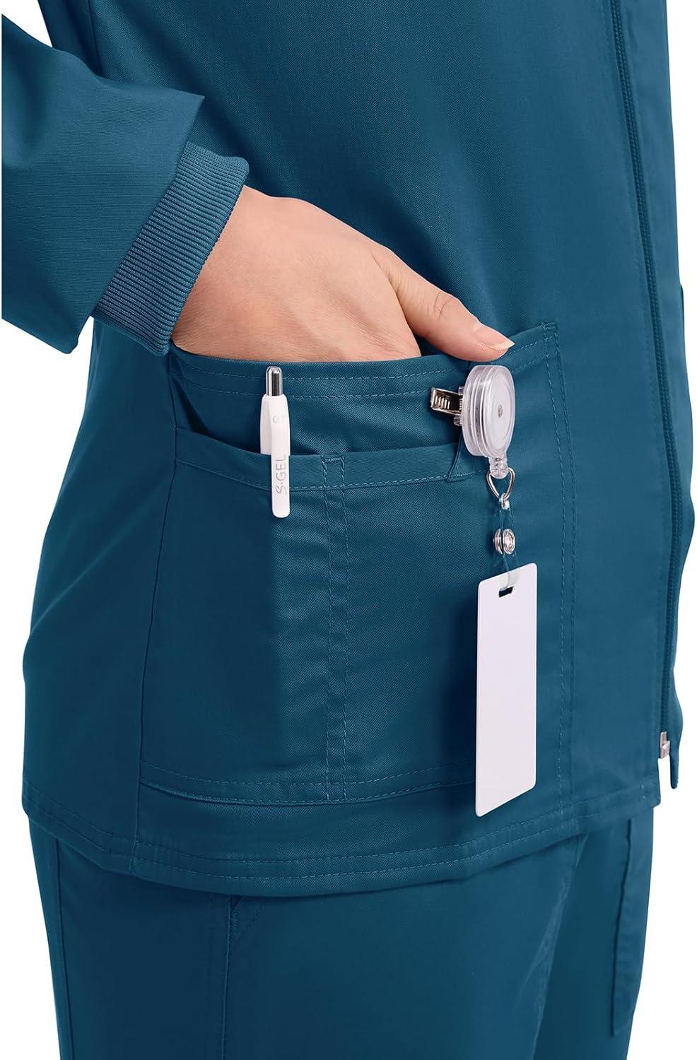 imageCherokee Zip Front Scrub Jackets for Women 3 Pockets 2Way Stretch Soft BreathableBrushed Twill 4315Caribbean Blue