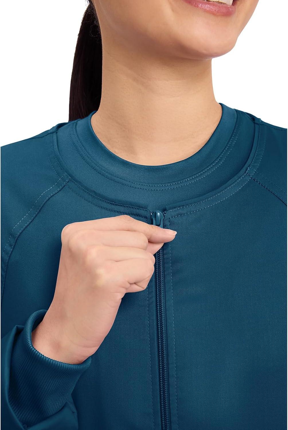 imageCherokee Zip Front Scrub Jackets for Women 3 Pockets 2Way Stretch Soft BreathableBrushed Twill 4315Caribbean Blue