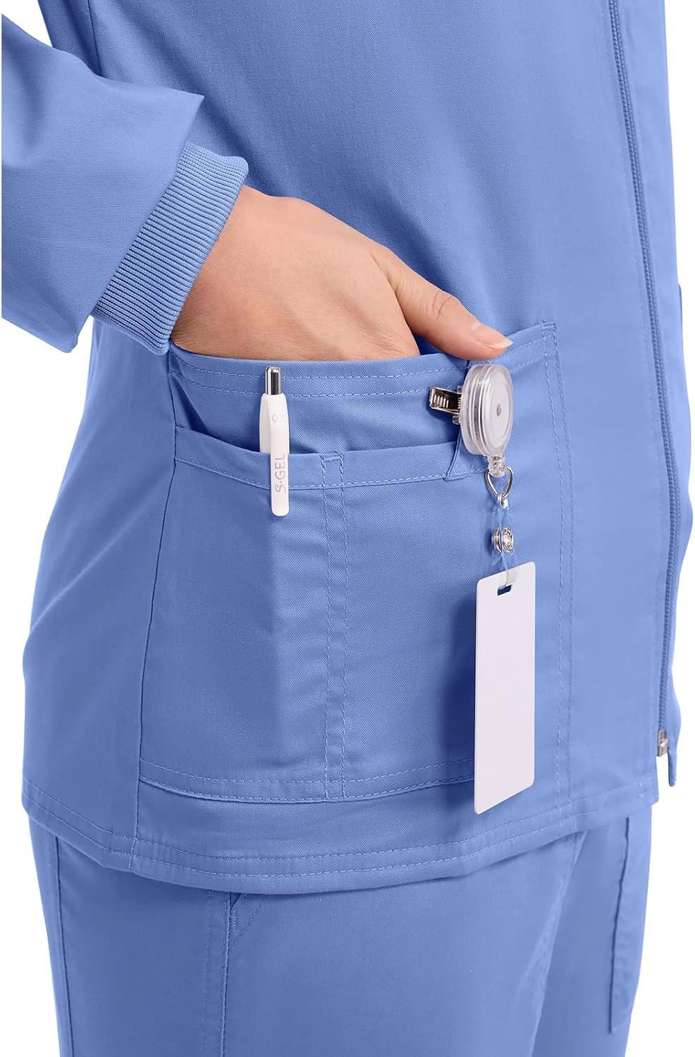 imageCherokee Zip Front Scrub Jackets for Women 3 Pockets 2Way Stretch Soft BreathableBrushed Twill 4315Ciel
