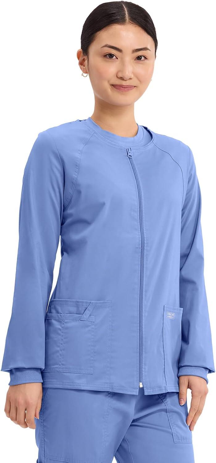 imageCherokee Zip Front Scrub Jackets for Women 3 Pockets 2Way Stretch Soft BreathableBrushed Twill 4315Ciel