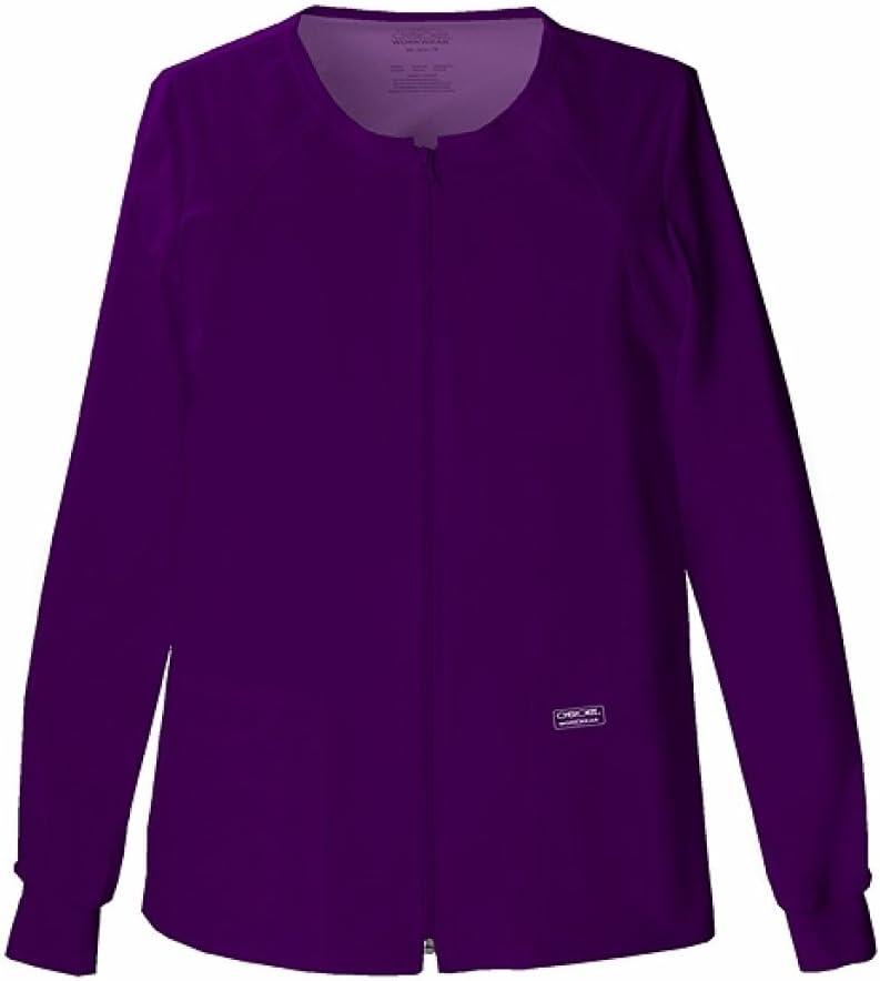 imageCherokee Zip Front Scrub Jackets for Women 3 Pockets 2Way Stretch Soft BreathableBrushed Twill 4315Eggplant
