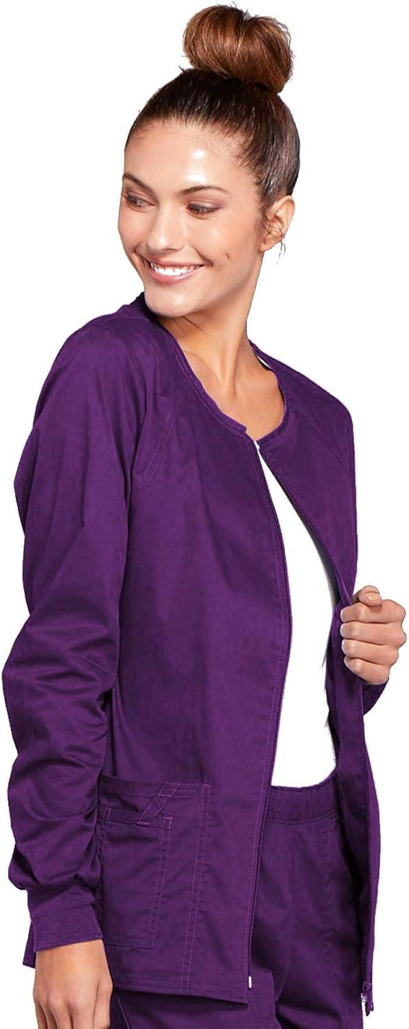 imageCherokee Zip Front Scrub Jackets for Women 3 Pockets 2Way Stretch Soft BreathableBrushed Twill 4315Eggplant