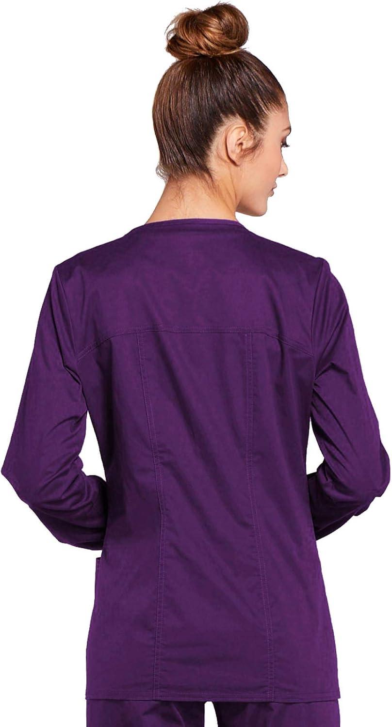 imageCherokee Zip Front Scrub Jackets for Women 3 Pockets 2Way Stretch Soft BreathableBrushed Twill 4315Eggplant