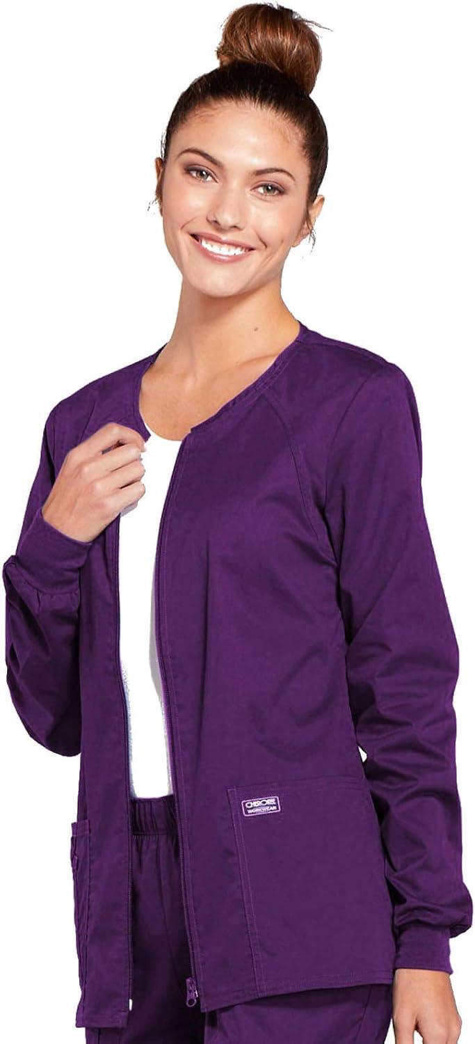imageCherokee Zip Front Scrub Jackets for Women 3 Pockets 2Way Stretch Soft BreathableBrushed Twill 4315Eggplant