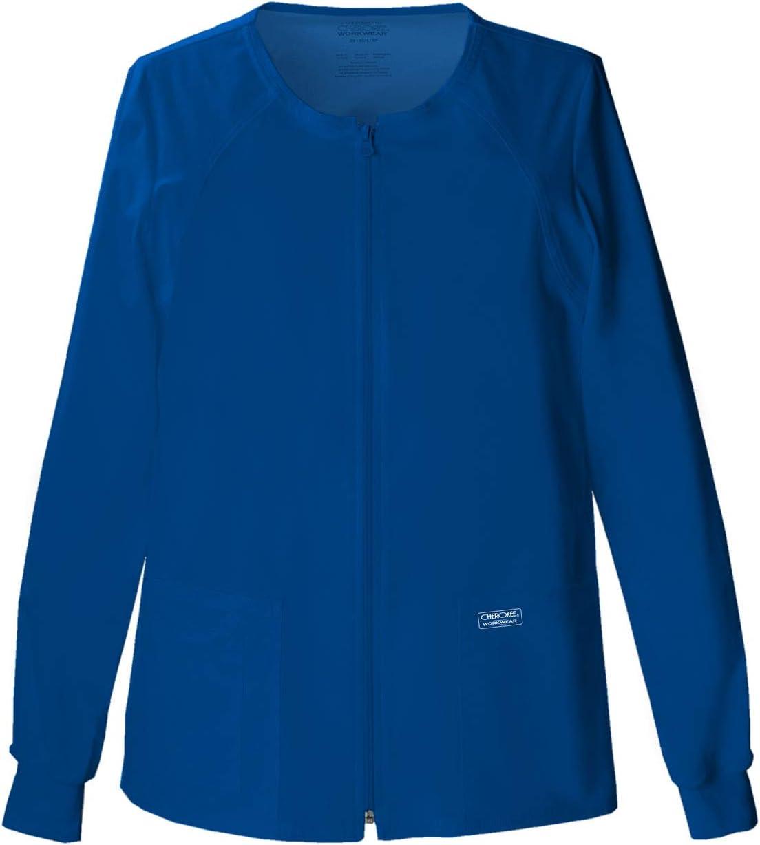 imageCherokee Zip Front Scrub Jackets for Women 3 Pockets 2Way Stretch Soft BreathableBrushed Twill 4315Galaxy Blue