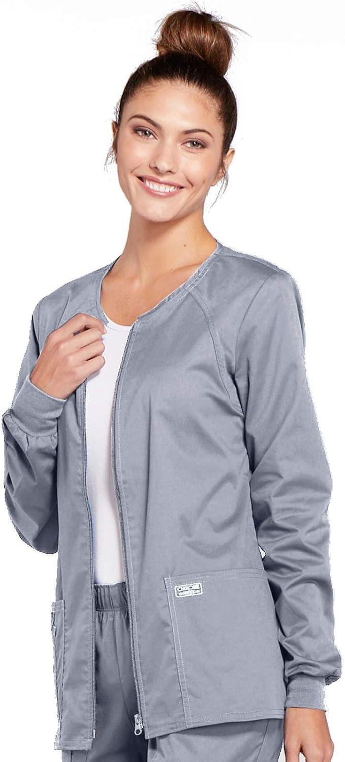 imageCherokee Zip Front Scrub Jackets for Women 3 Pockets 2Way Stretch Soft BreathableBrushed Twill 4315Grey
