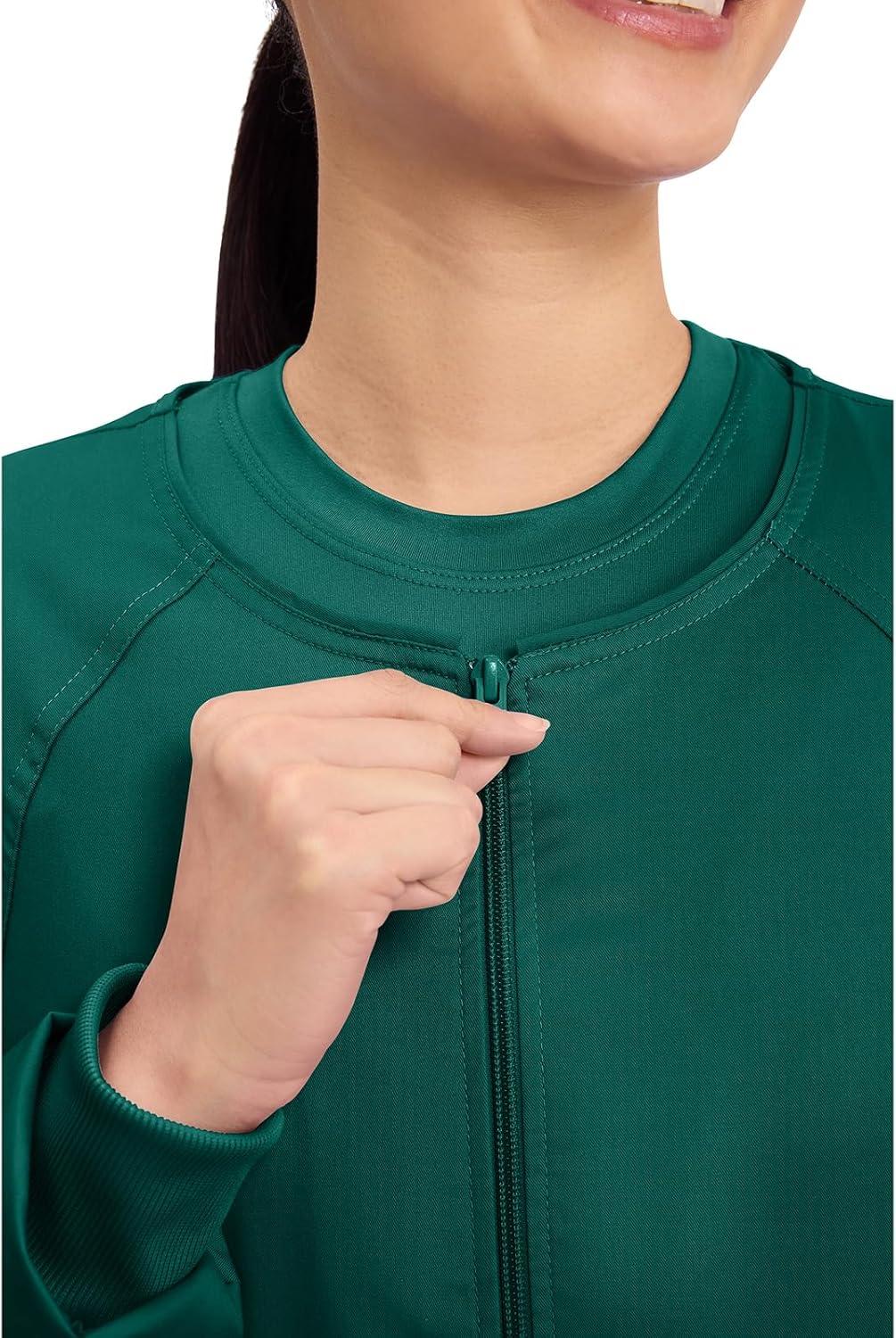 imageCherokee Zip Front Scrub Jackets for Women 3 Pockets 2Way Stretch Soft BreathableBrushed Twill 4315Hunter