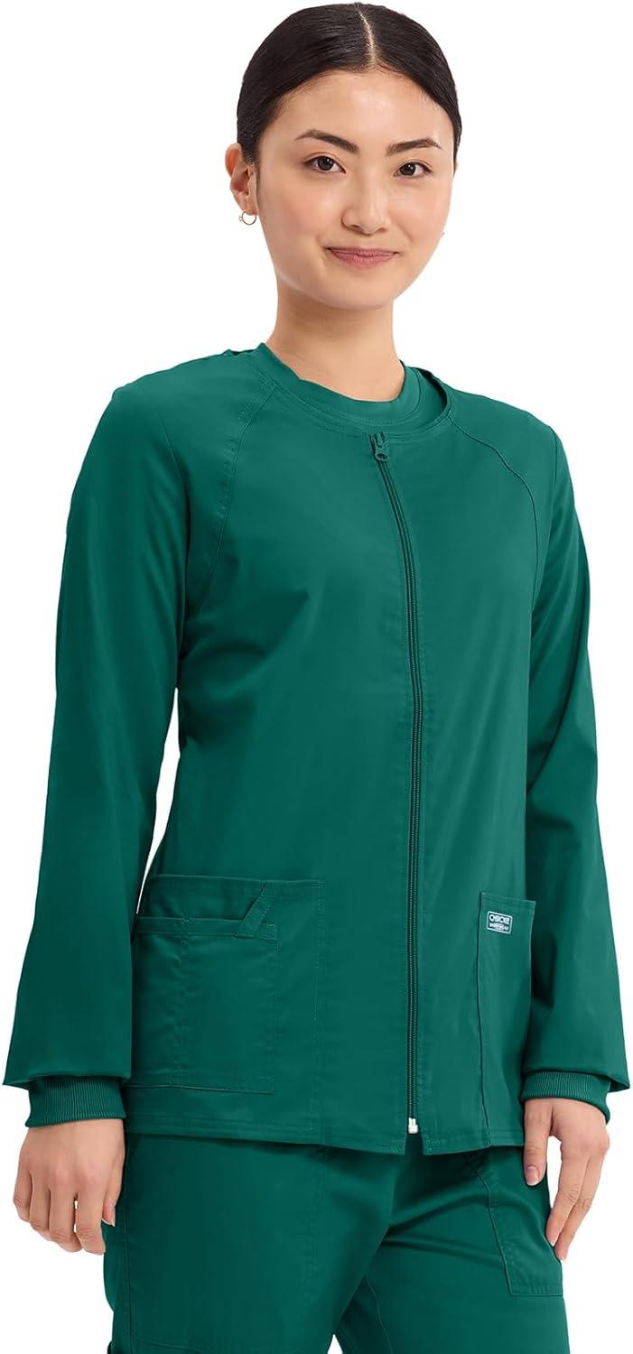 imageCherokee Zip Front Scrub Jackets for Women 3 Pockets 2Way Stretch Soft BreathableBrushed Twill 4315Hunter