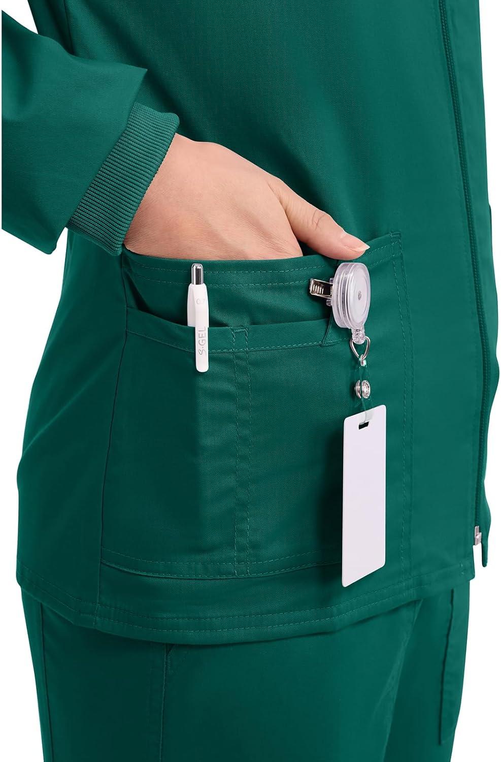 imageCherokee Zip Front Scrub Jackets for Women 3 Pockets 2Way Stretch Soft BreathableBrushed Twill 4315Hunter