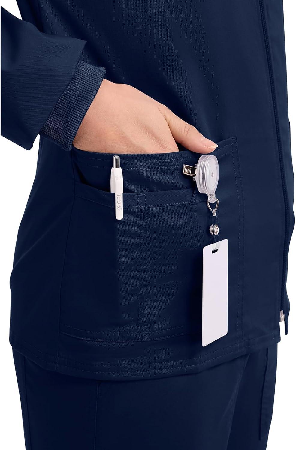imageCherokee Zip Front Scrub Jackets for Women 3 Pockets 2Way Stretch Soft BreathableBrushed Twill 4315Navy