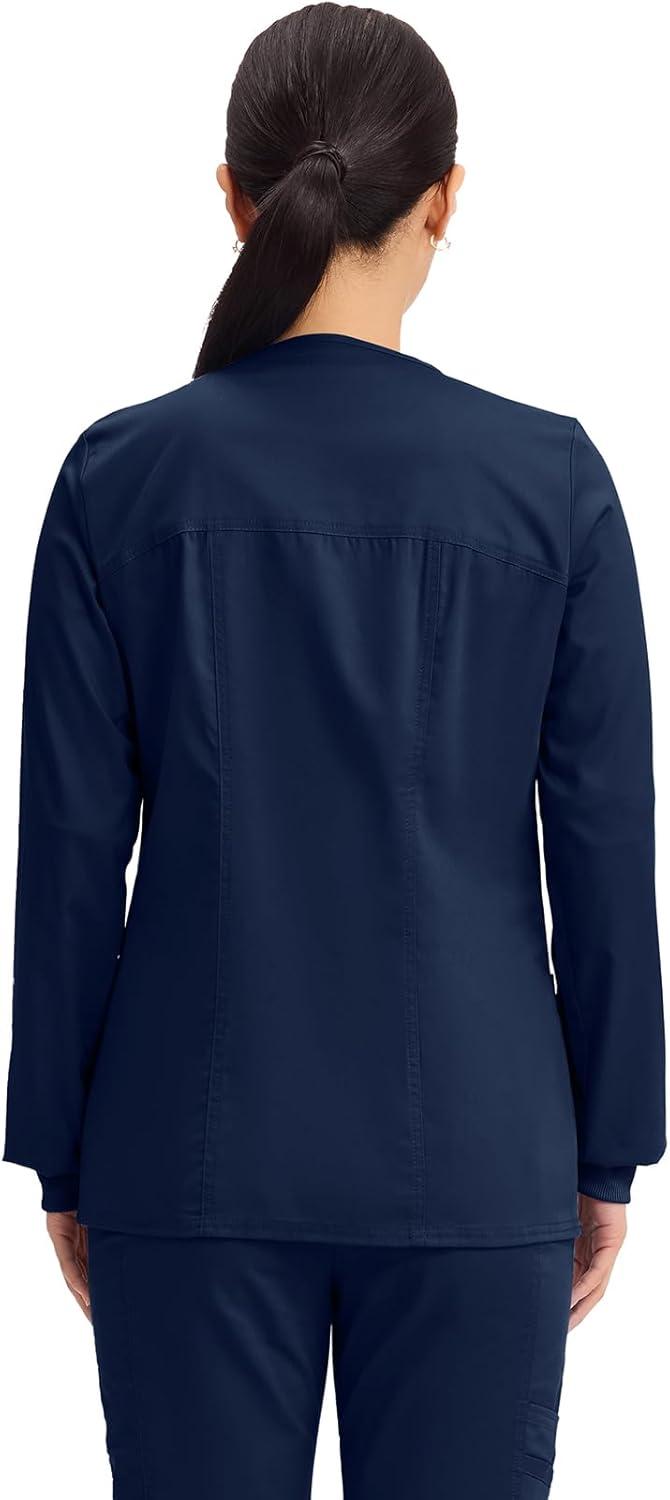 imageCherokee Zip Front Scrub Jackets for Women 3 Pockets 2Way Stretch Soft BreathableBrushed Twill 4315Navy