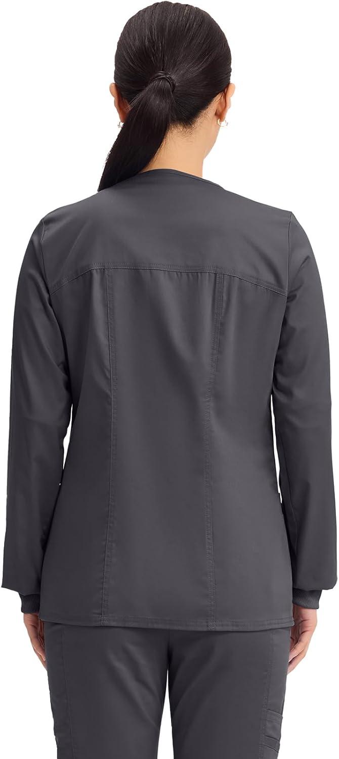 imageCherokee Zip Front Scrub Jackets for Women 3 Pockets 2Way Stretch Soft BreathableBrushed Twill 4315Pewter