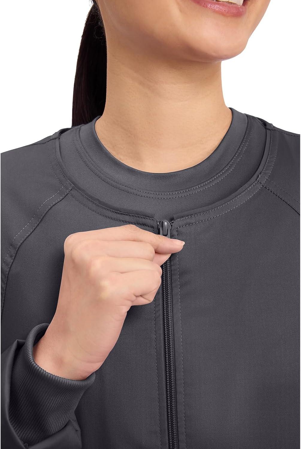 imageCherokee Zip Front Scrub Jackets for Women 3 Pockets 2Way Stretch Soft BreathableBrushed Twill 4315Pewter