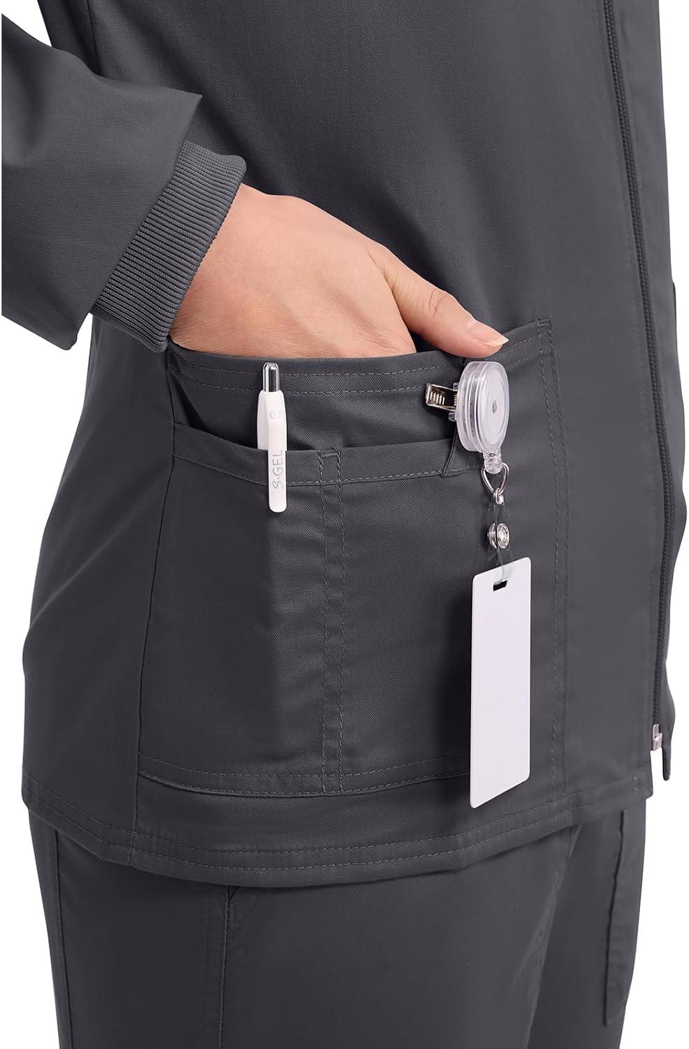 imageCherokee Zip Front Scrub Jackets for Women 3 Pockets 2Way Stretch Soft BreathableBrushed Twill 4315Pewter