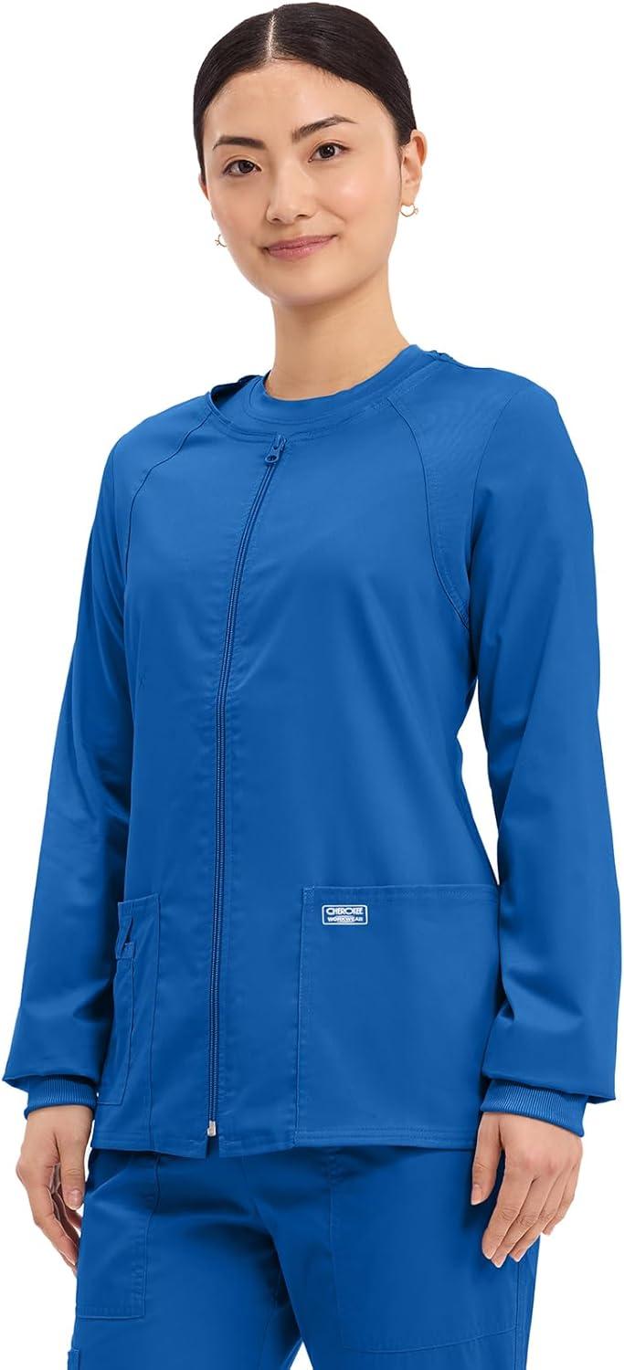 imageCherokee Zip Front Scrub Jackets for Women 3 Pockets 2Way Stretch Soft BreathableBrushed Twill 4315Royal