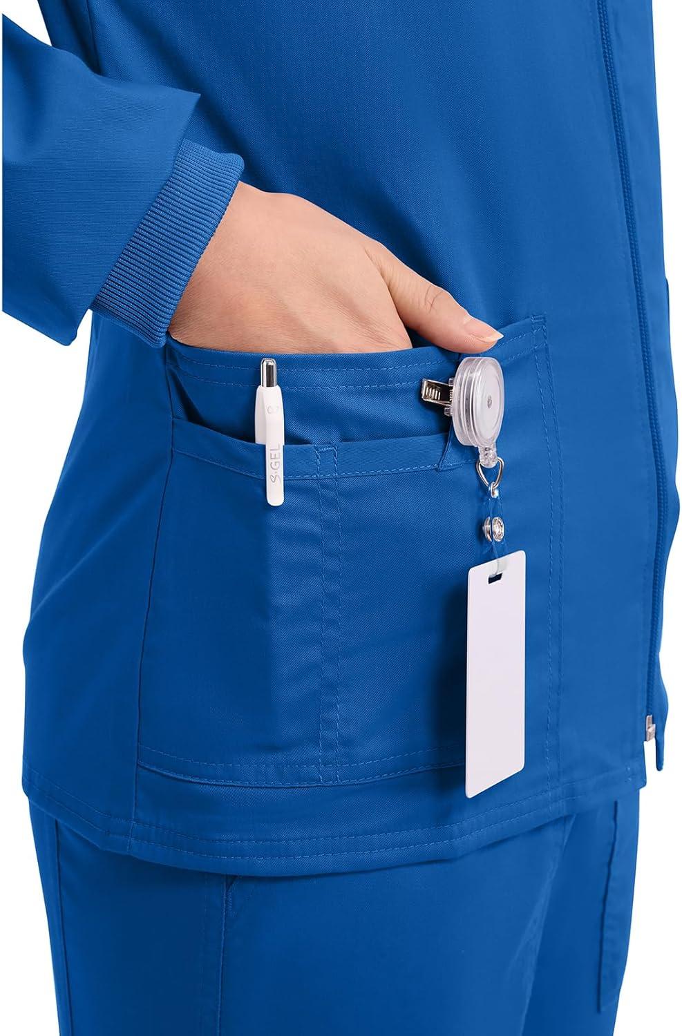 imageCherokee Zip Front Scrub Jackets for Women 3 Pockets 2Way Stretch Soft BreathableBrushed Twill 4315Royal