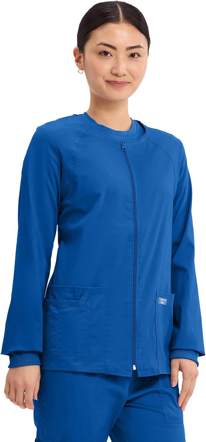 imageCherokee Zip Front Scrub Jackets for Women 3 Pockets 2Way Stretch Soft BreathableBrushed Twill 4315Royal