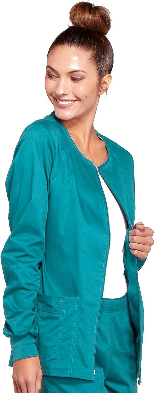 imageCherokee Zip Front Scrub Jackets for Women 3 Pockets 2Way Stretch Soft BreathableBrushed Twill 4315Teal Blue