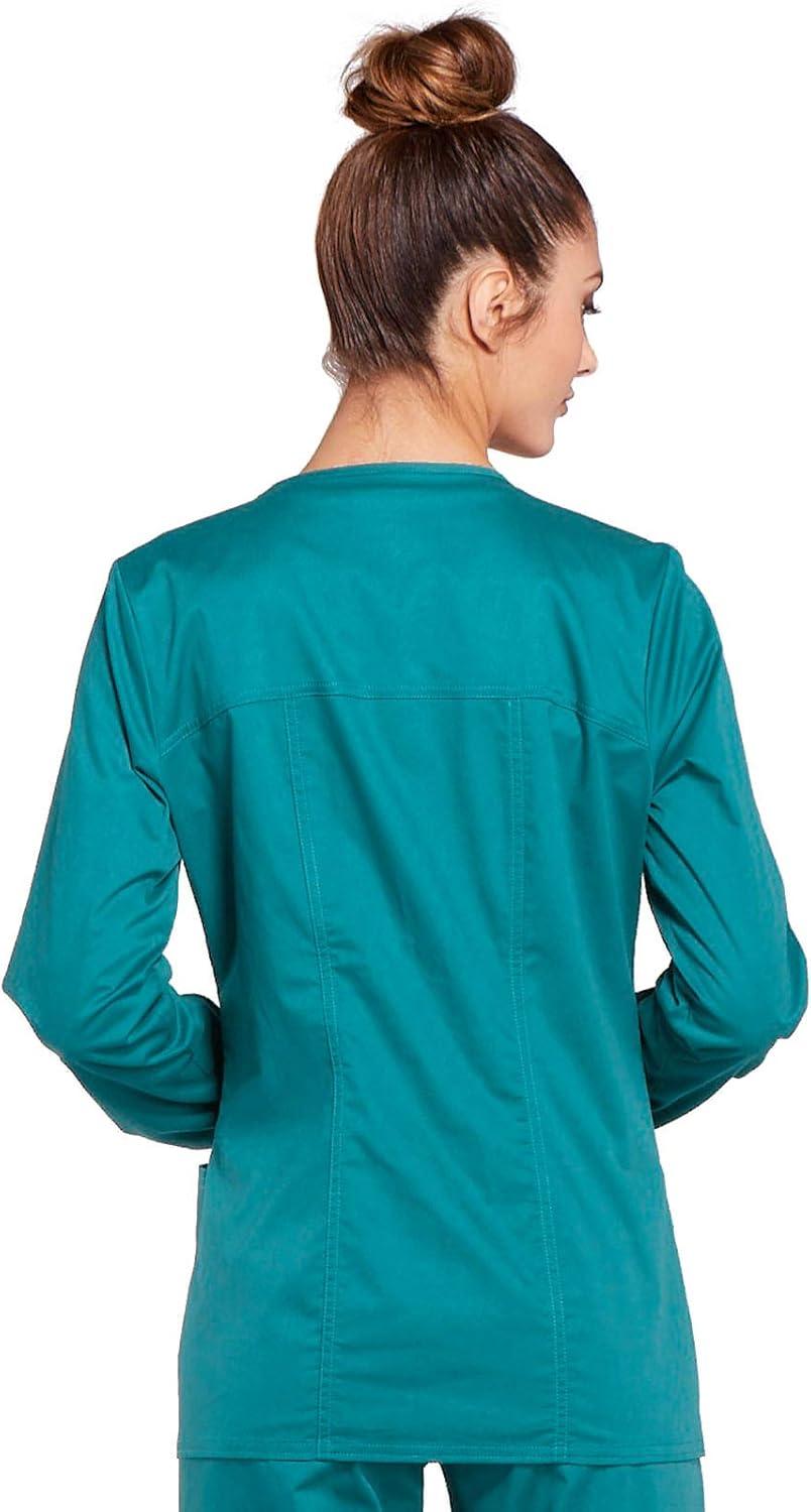 imageCherokee Zip Front Scrub Jackets for Women 3 Pockets 2Way Stretch Soft BreathableBrushed Twill 4315Teal Blue