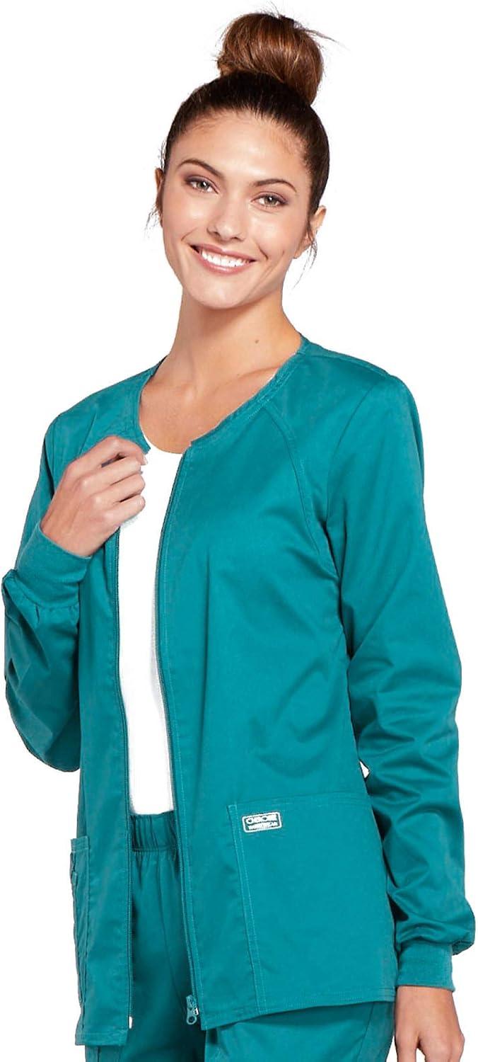imageCherokee Zip Front Scrub Jackets for Women 3 Pockets 2Way Stretch Soft BreathableBrushed Twill 4315Teal Blue