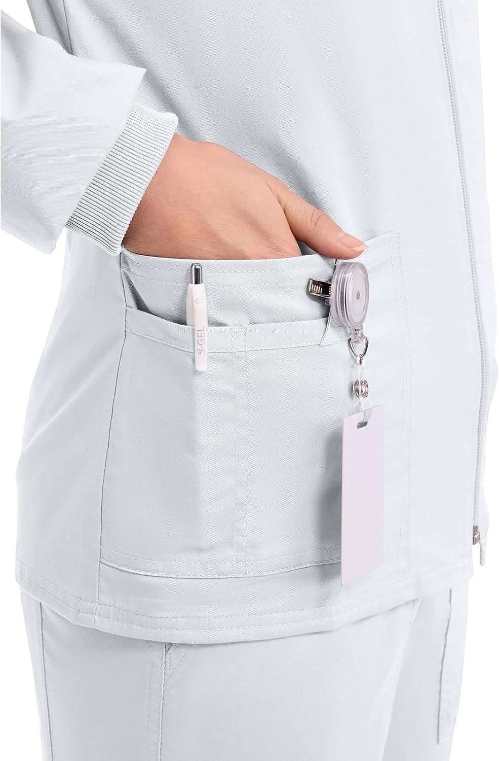 imageCherokee Zip Front Scrub Jackets for Women 3 Pockets 2Way Stretch Soft BreathableBrushed Twill 4315White