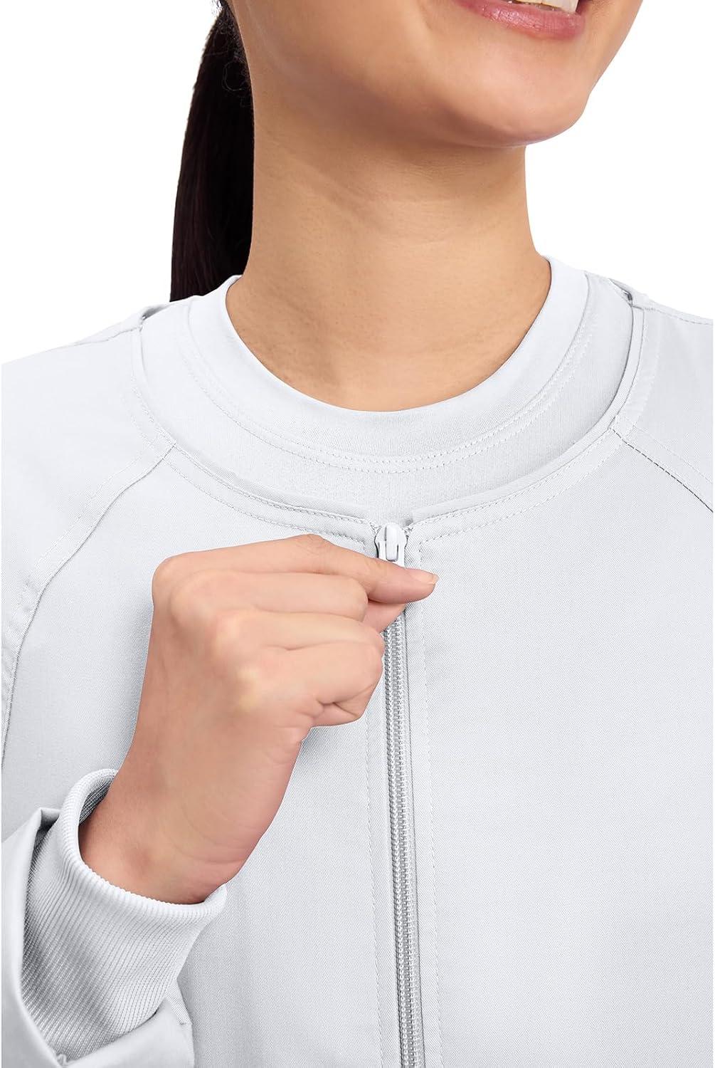 imageCherokee Zip Front Scrub Jackets for Women 3 Pockets 2Way Stretch Soft BreathableBrushed Twill 4315White