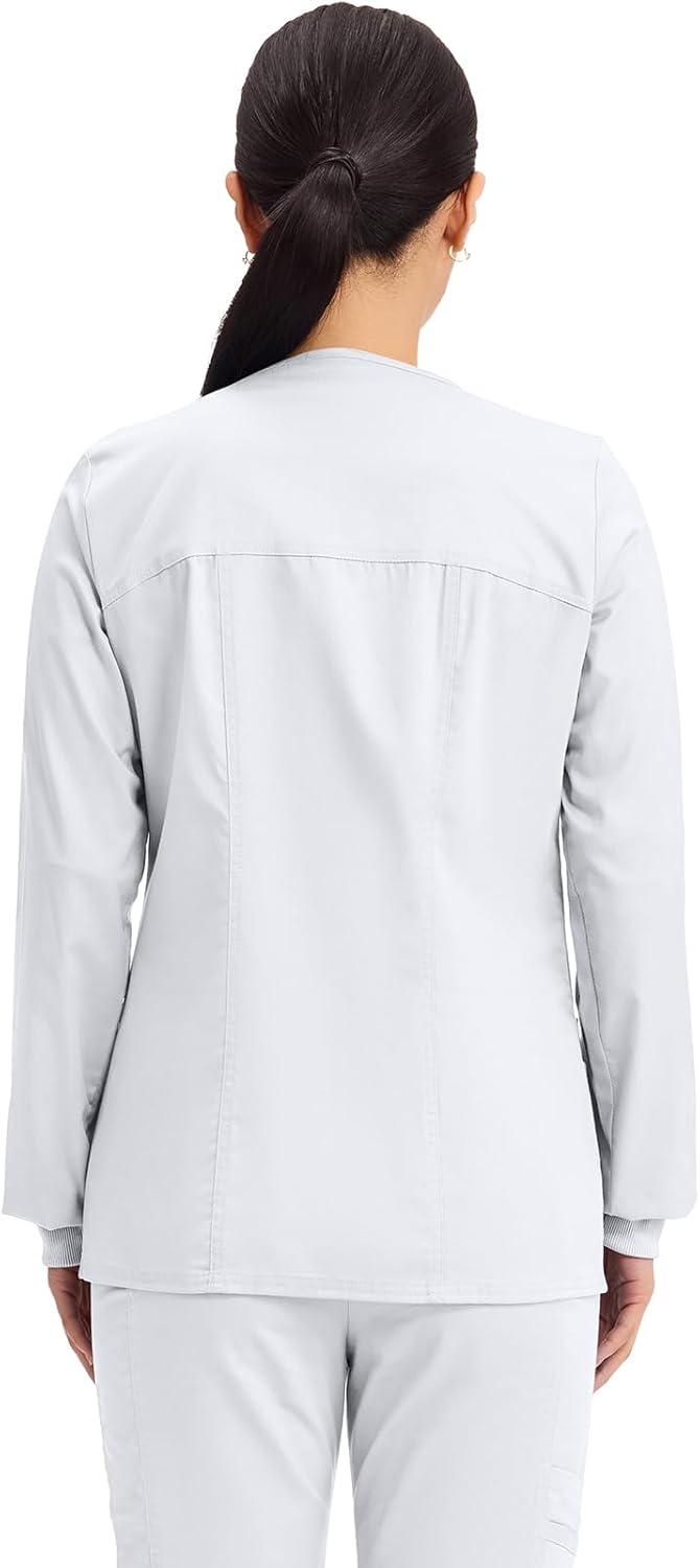 imageCherokee Zip Front Scrub Jackets for Women 3 Pockets 2Way Stretch Soft BreathableBrushed Twill 4315White