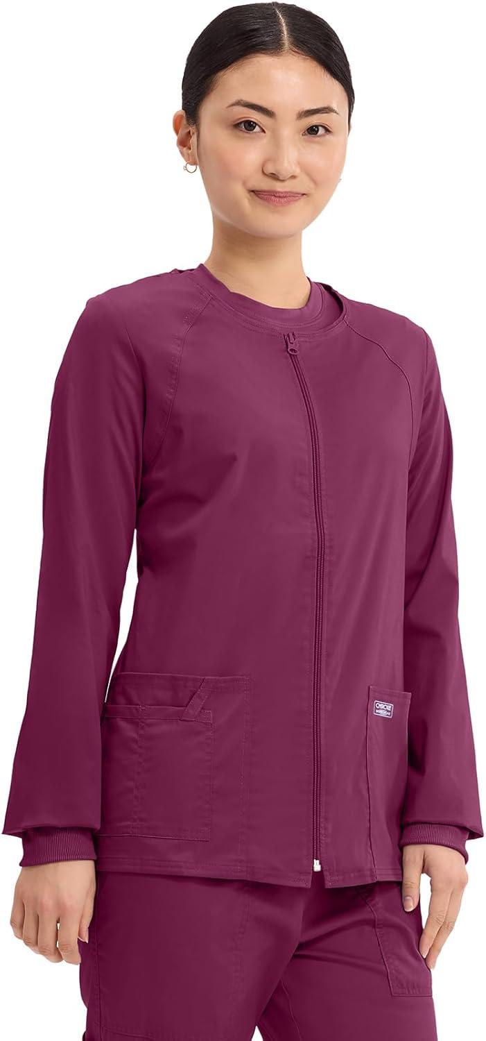 imageCherokee Zip Front Scrub Jackets for Women 3 Pockets 2Way Stretch Soft BreathableBrushed Twill 4315Wine
