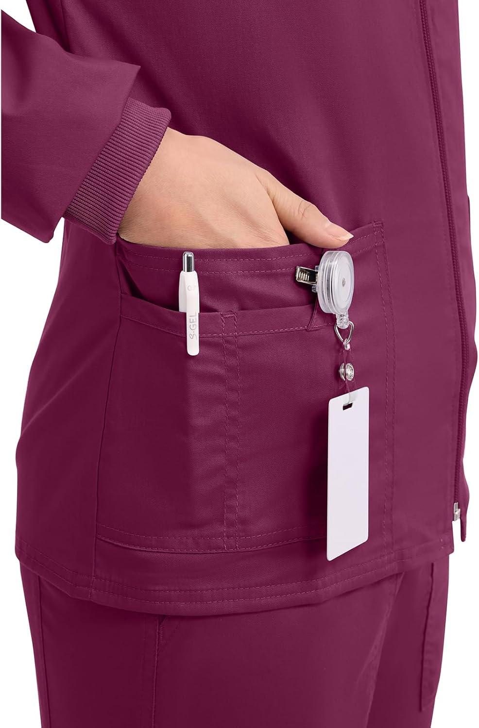 imageCherokee Zip Front Scrub Jackets for Women 3 Pockets 2Way Stretch Soft BreathableBrushed Twill 4315Wine