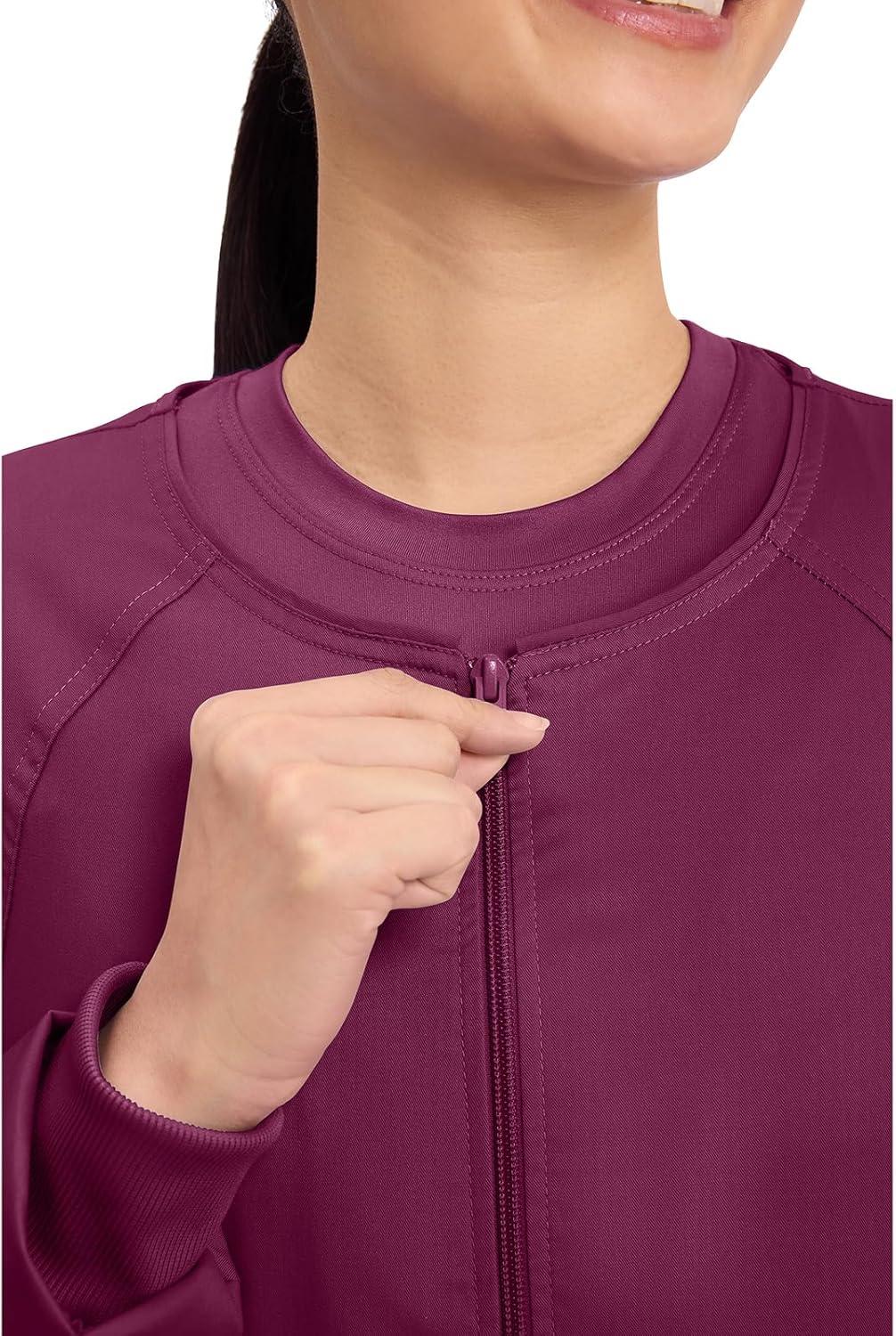 imageCherokee Zip Front Scrub Jackets for Women 3 Pockets 2Way Stretch Soft BreathableBrushed Twill 4315Wine