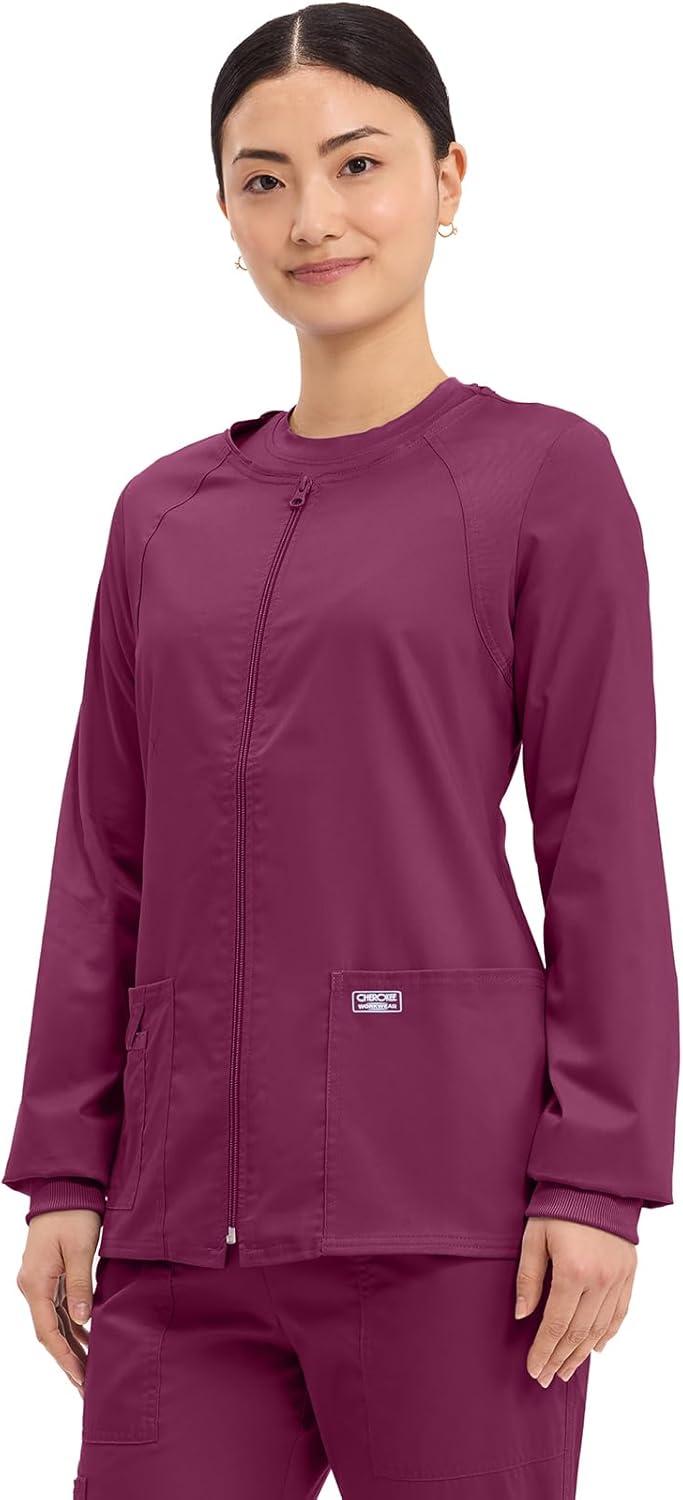 imageCherokee Zip Front Scrub Jackets for Women 3 Pockets 2Way Stretch Soft BreathableBrushed Twill 4315Wine